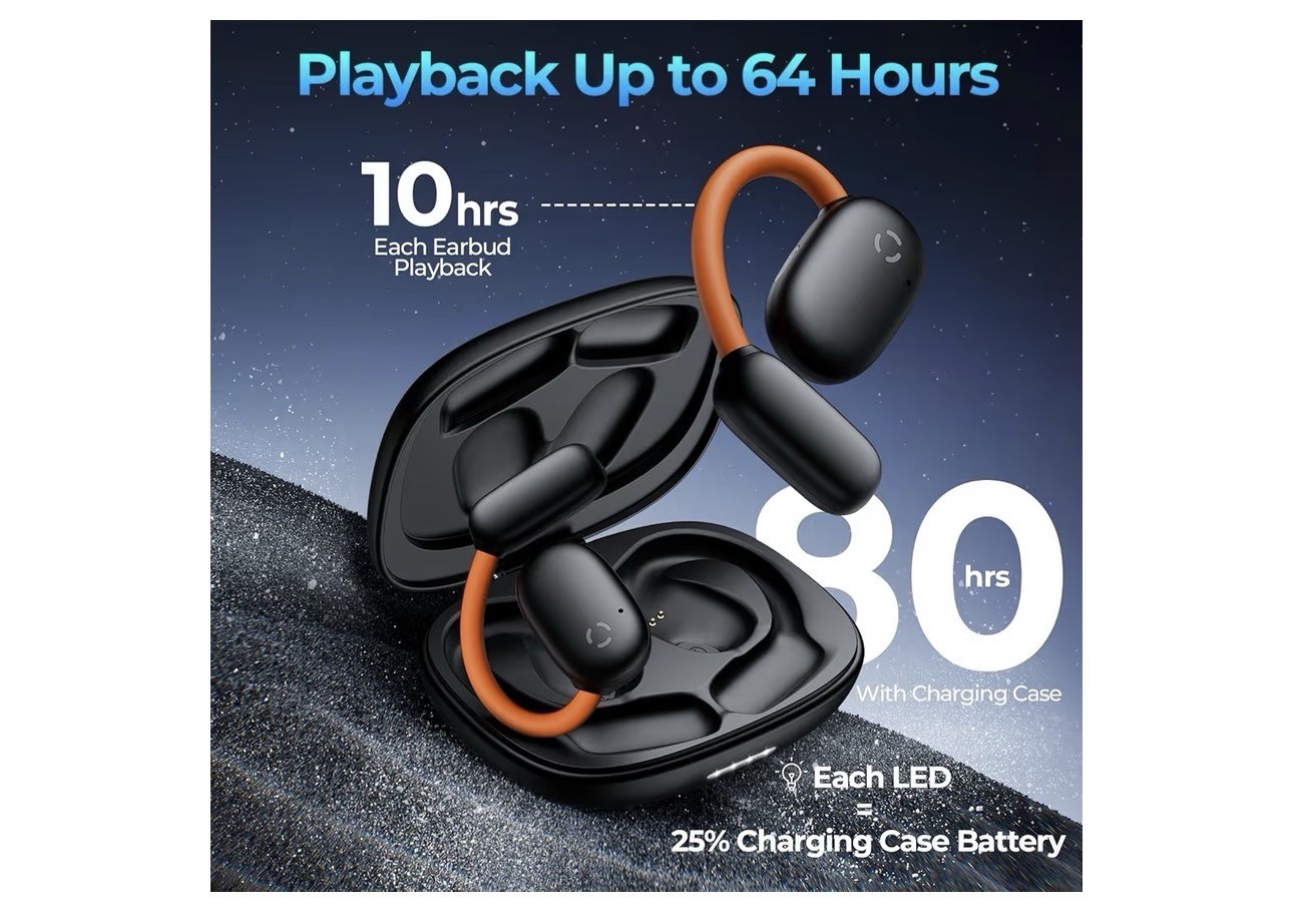 AI Translation Open-Ear Bluetooth Ear-Hook Earbuds w/ Case Black/Orange
