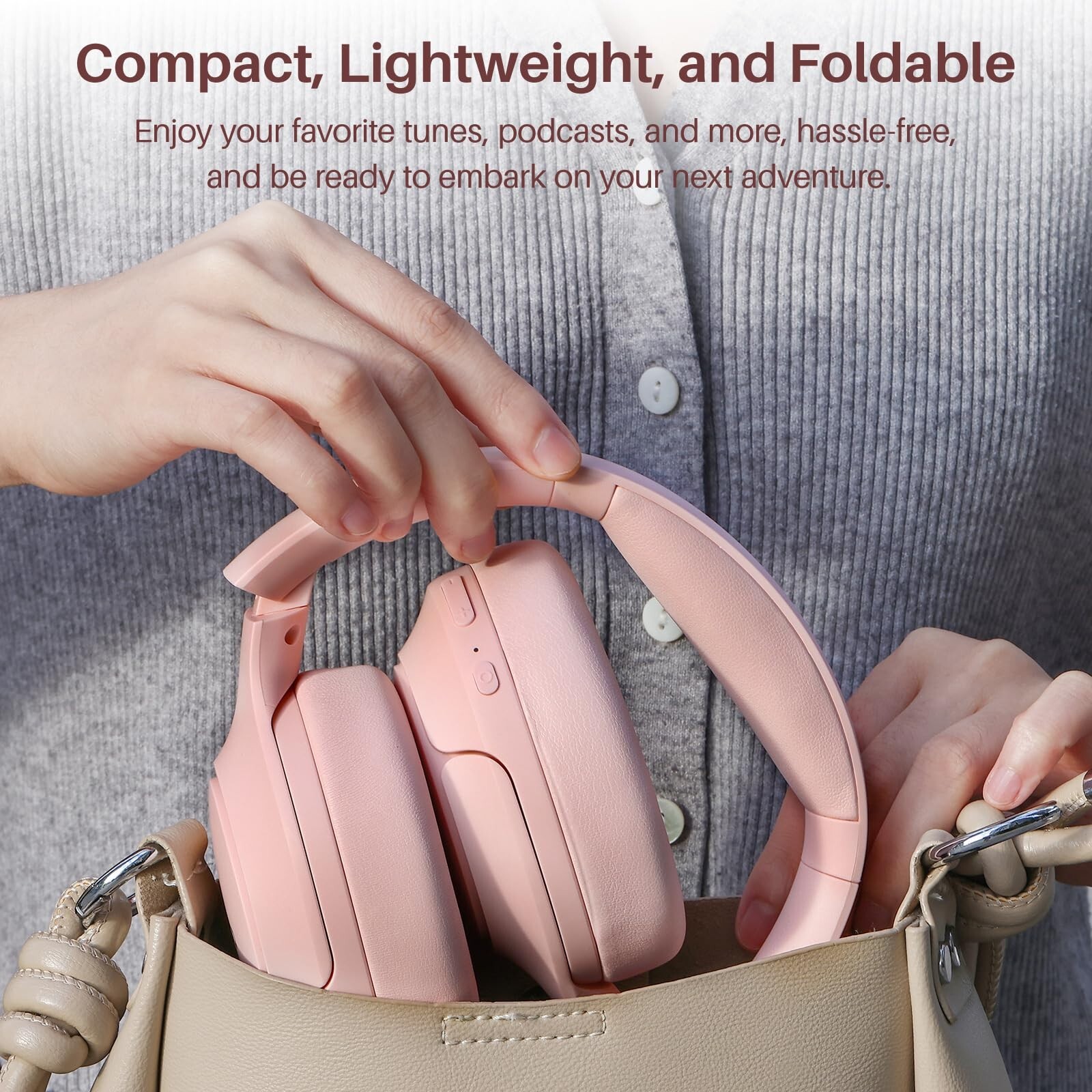 TOZO HT2 Over Ear Headphones ANC Hi-Res Audio Headset, Pink (Renew)