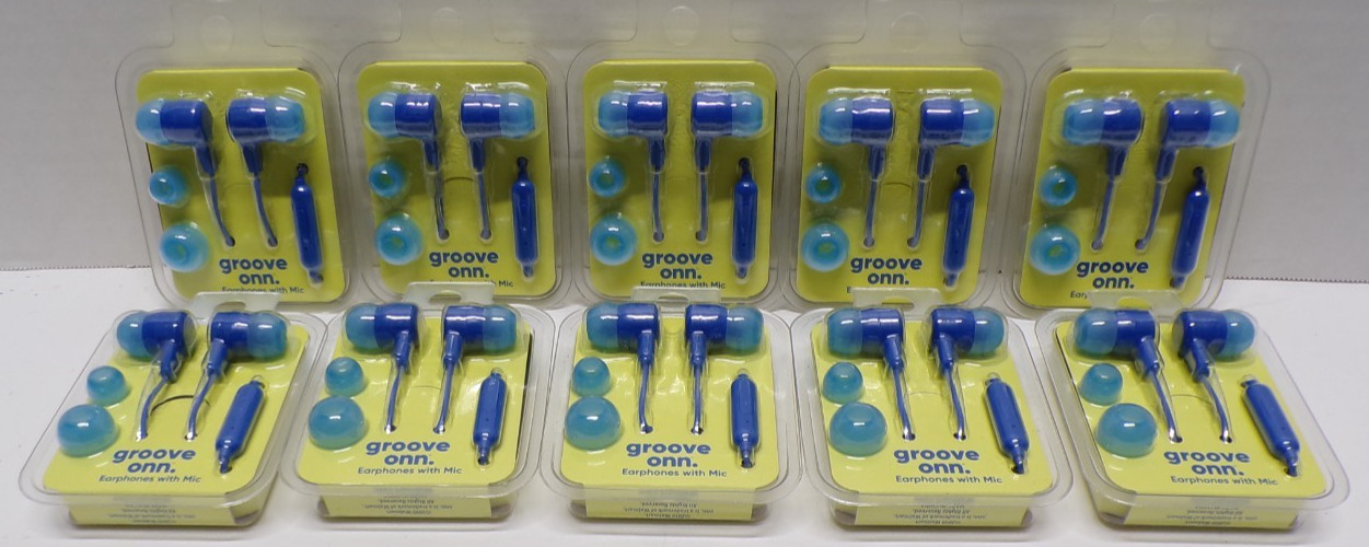 Lot of 10 Groove Onn. Earphones With Microphone With 3 Tips Each