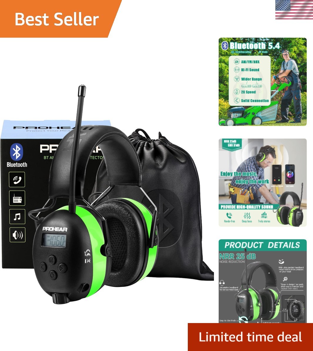 Rechargeable Hearing Protection Earmuffs with HiFi Sound & Long Battery Life