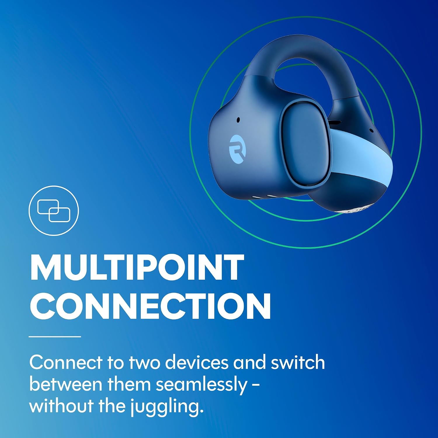 Everyday Clip on Earbuds – Open Ear Headphones, Lightweight Wireless Earbuds Blu
