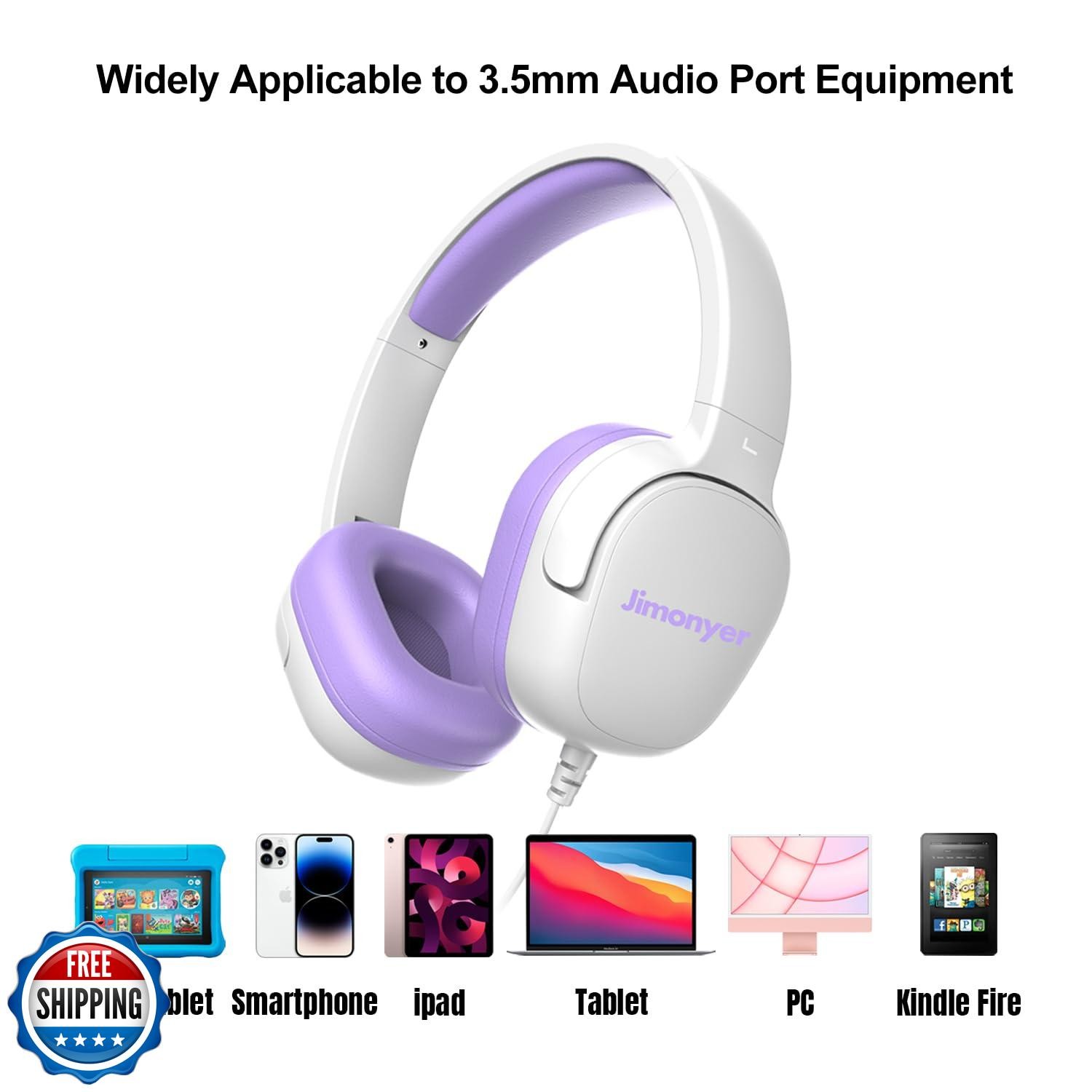 Jimonyer Kids Headphones for School, 3.5mm Jack Wired Headphones for Kids wit