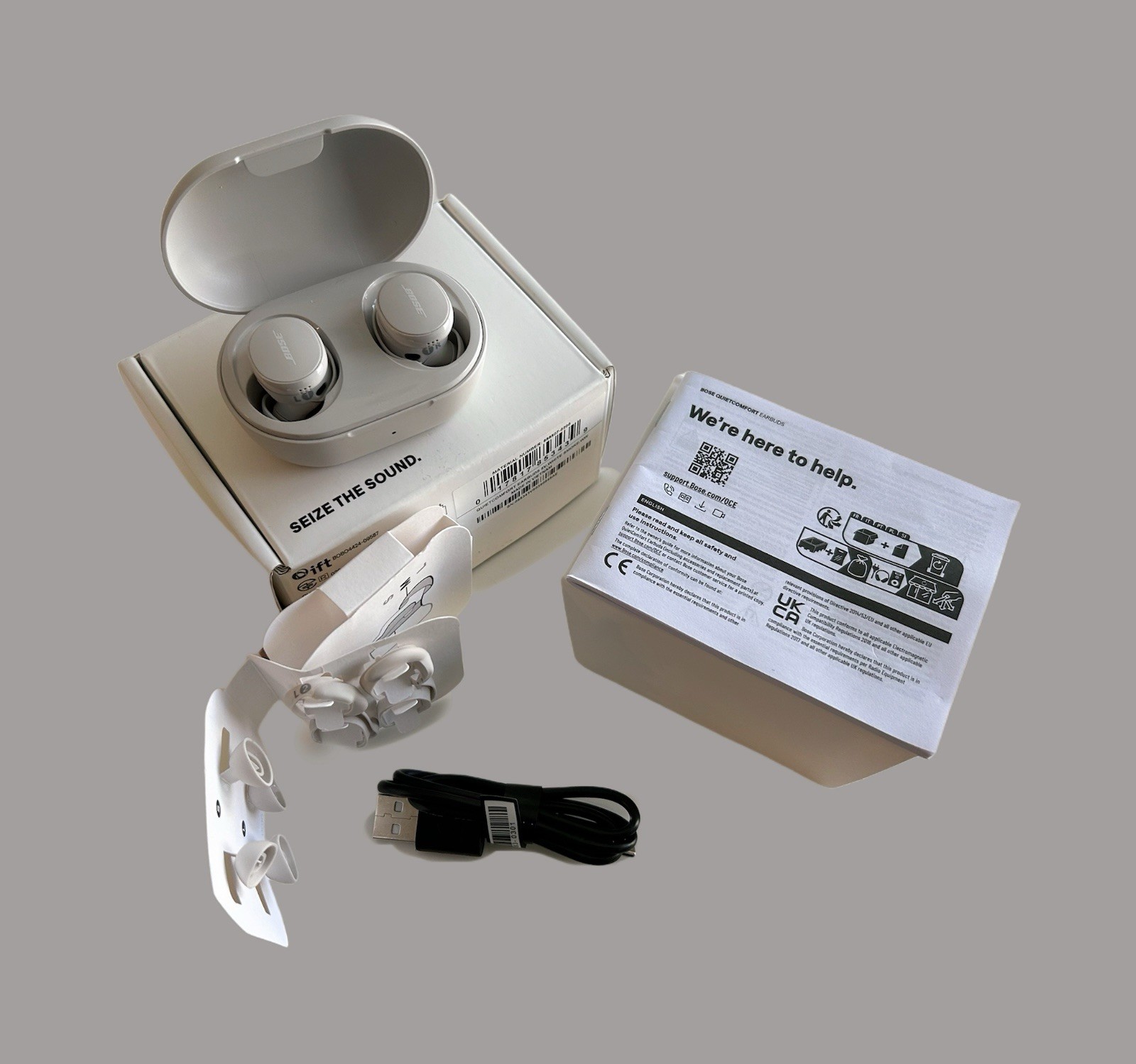 Bose Quiet Comfort Ultra Noise Canceling InEar Buds w/case-White Smoke〰️Open Box
