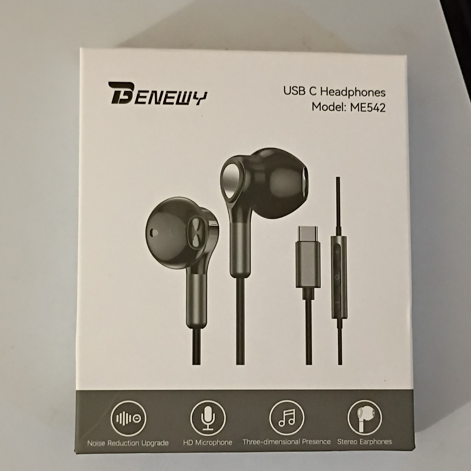 BENEWY ME542 USB-C Wired In-Ear Earbuds Stereo Mic Noise Reduction Black