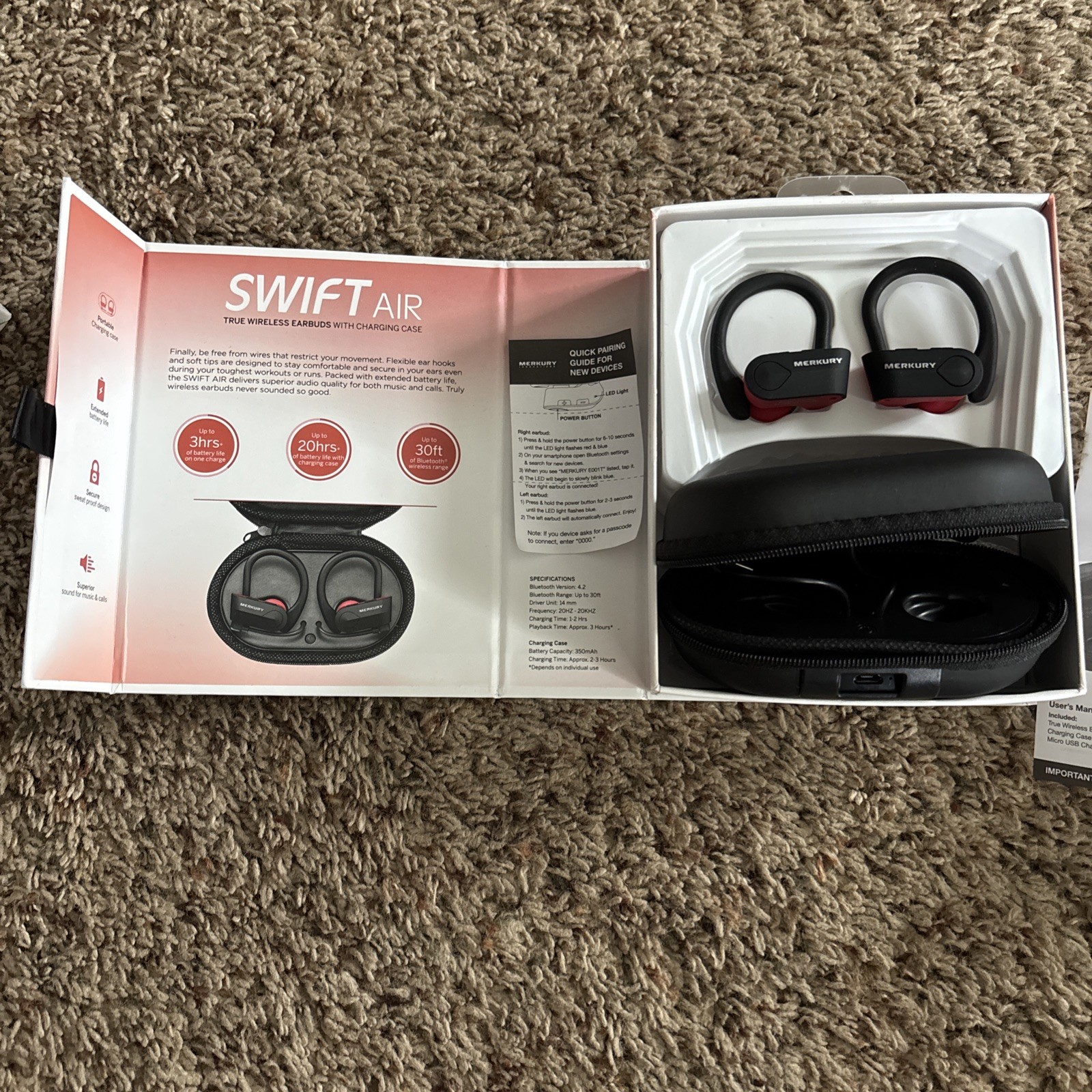 Merkury Innovations Propel Sport Bluetooth v4.2 Wireless Earbuds Headphones New