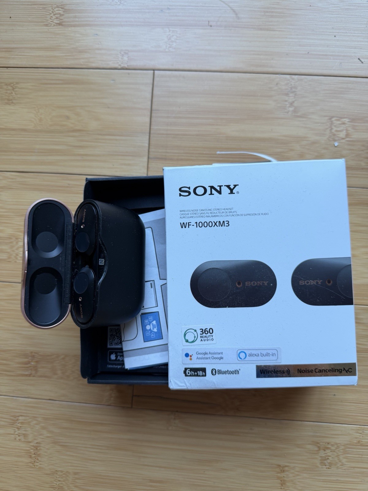 Sony WF-1000XM3 True Wireless Noise Canceling Bluetooth Earbuds Black/Gold Case