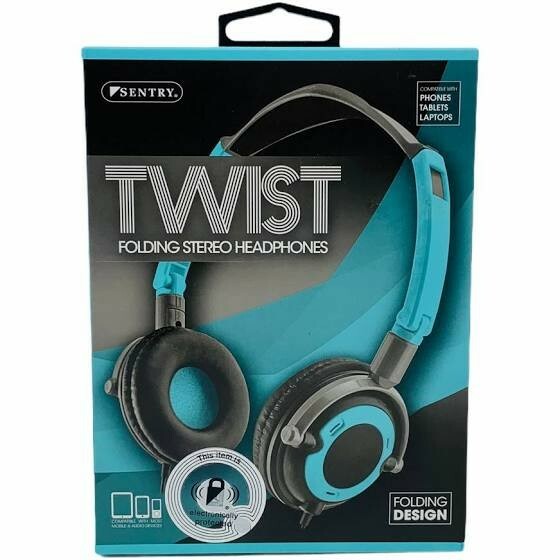 Twist Folding Stereo Headphones Adjustable Noise Isolation Turquoise Teal Black 