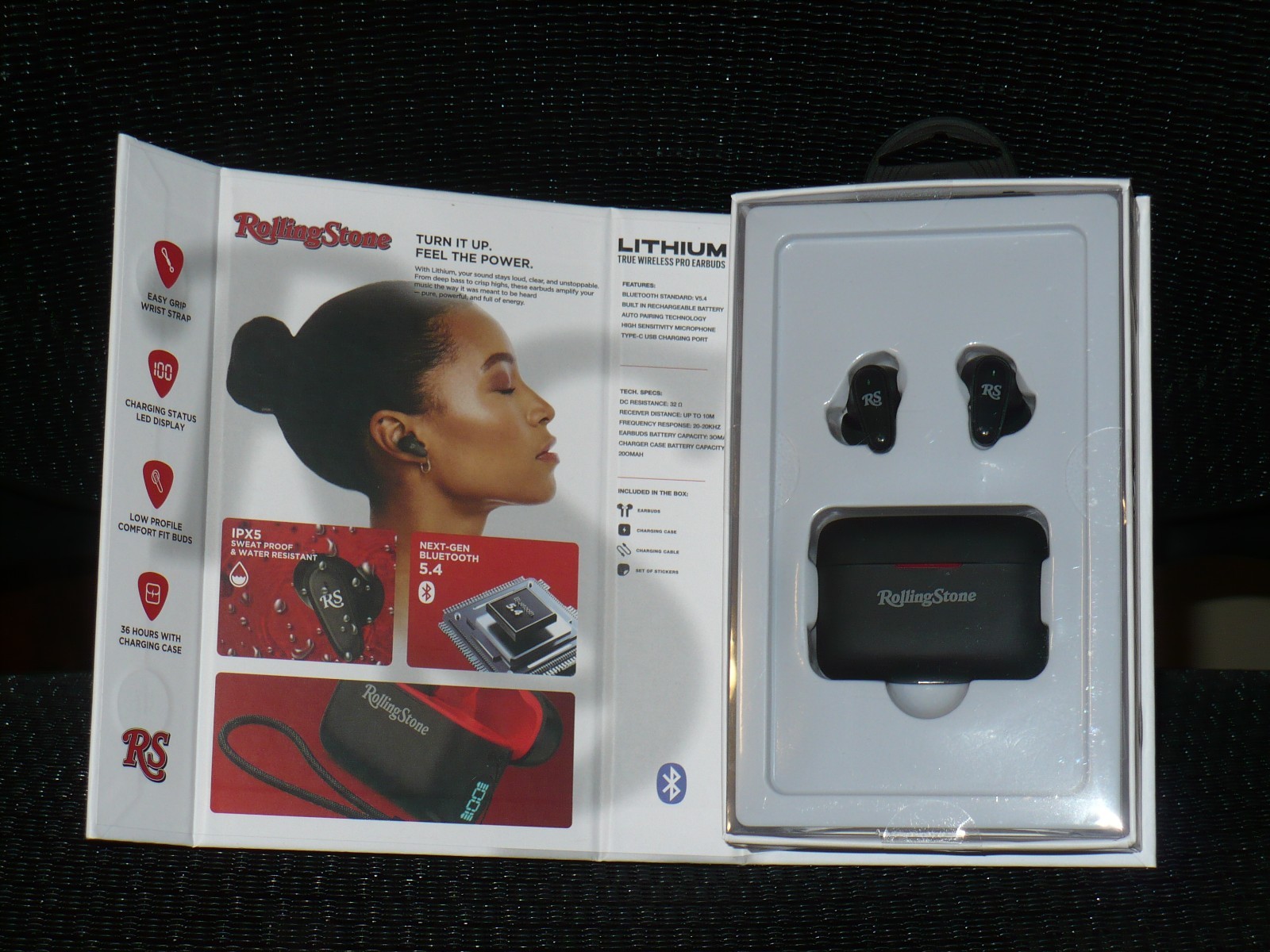 Rolling Stone Lithium Wireless Pro Earbuds, with Charging Case, Lasts 36hr