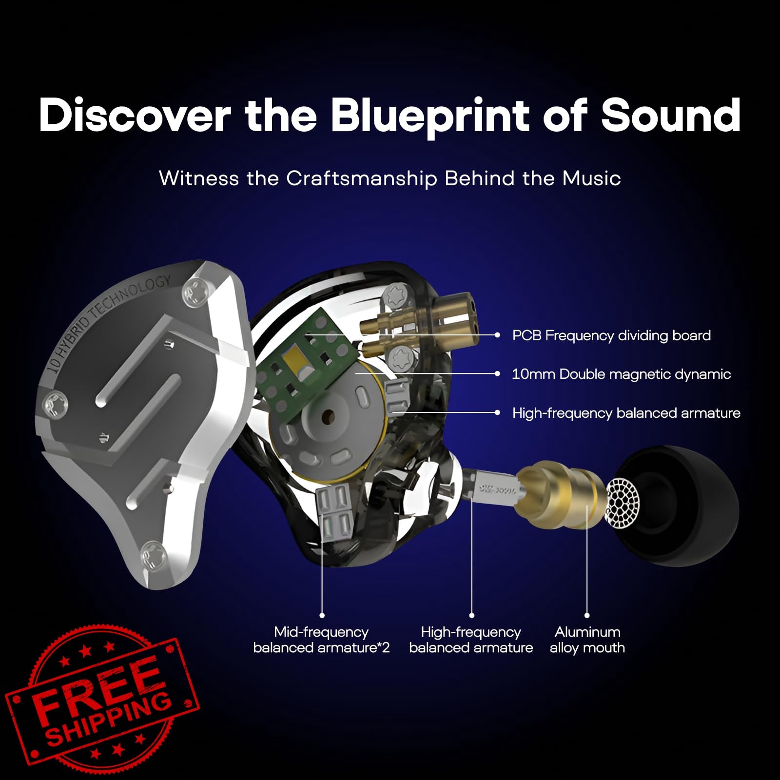 Linsoul KZ ZS10 Pro Dark Black 4BA+1DD IEM Earphones No Mic