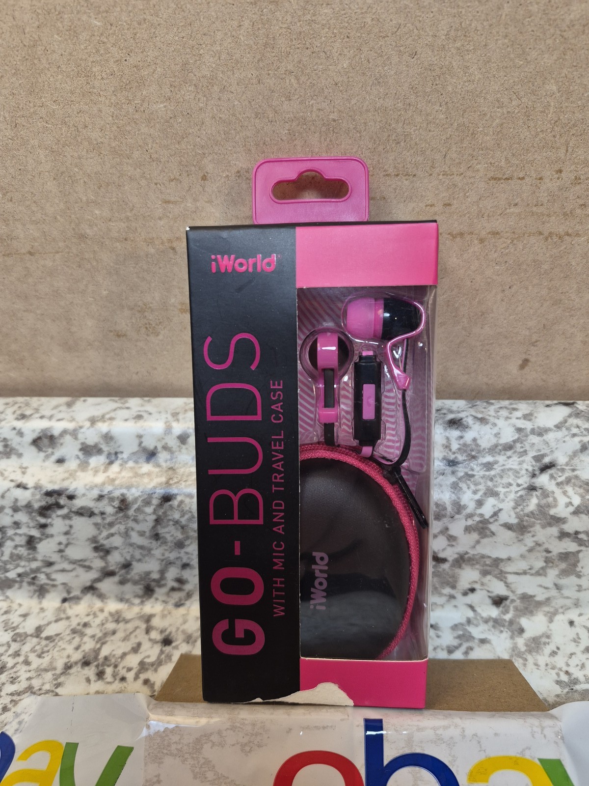 iWorld GO-BUDS In-Ear Wired Headphones with Mic & Travel Case – Pink/Black NEW
