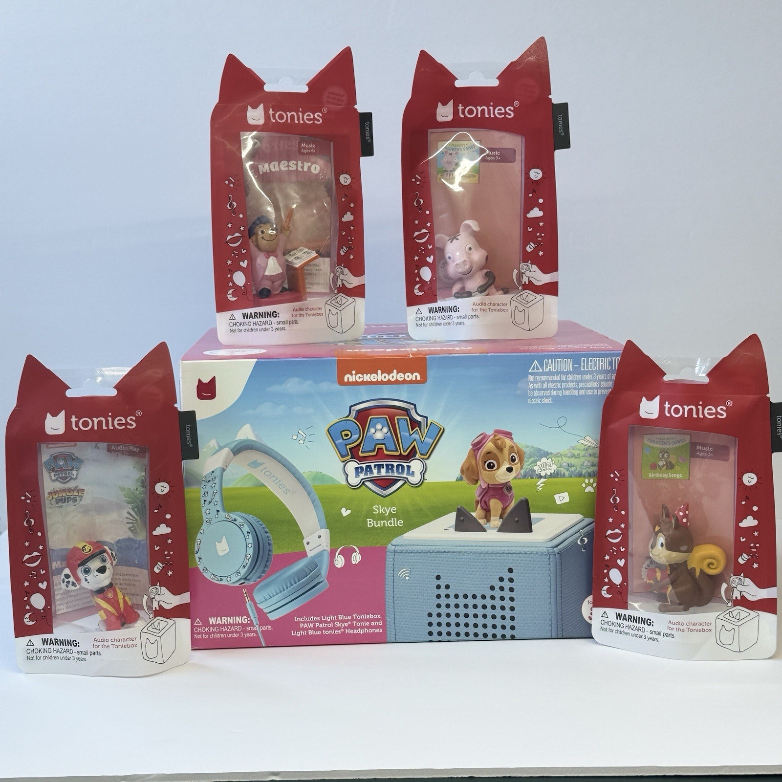 Tonies Box PAW Patrol Skye &marshall +3 extra character +Headphones Bundle -NEW