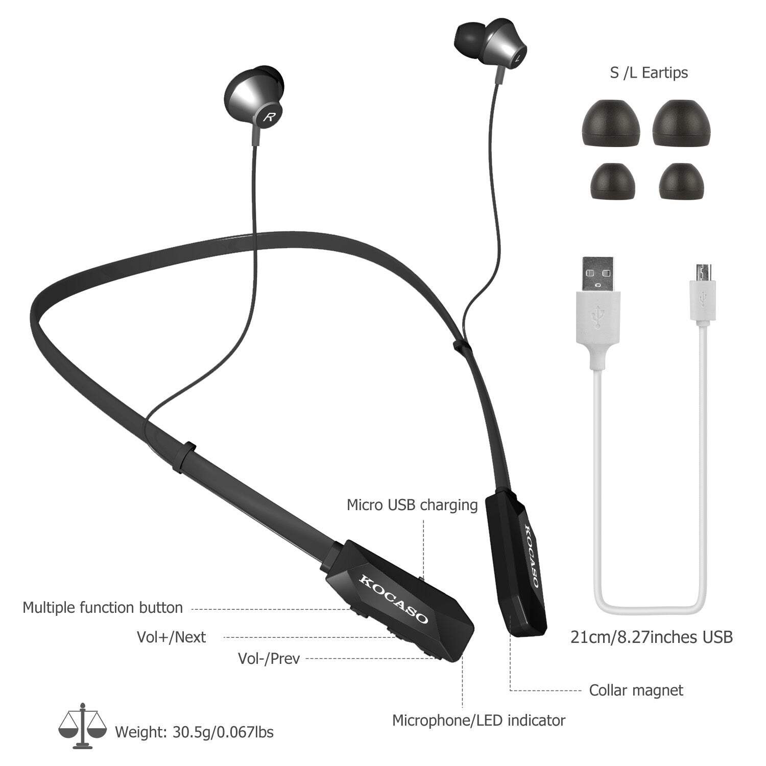 Wireless Neckband Headphones V4.2 Sweat-proof Sport Headsets Earbuds In-Ear Magn