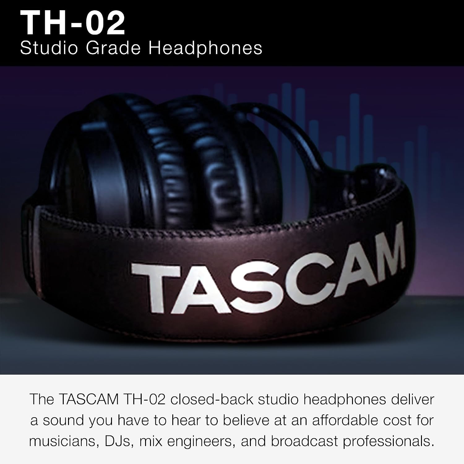 TASCAM TH-02 Professional Studio Monitor Headphones, Wired, Over Ear