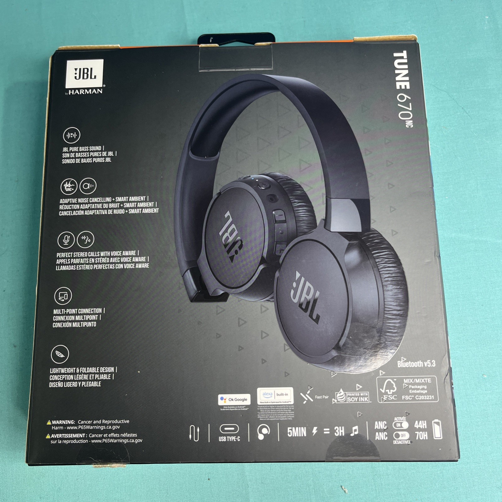 JBL Tune 670NC – Adaptive Noise Cancelling Wireless On-Ear Headphones Black