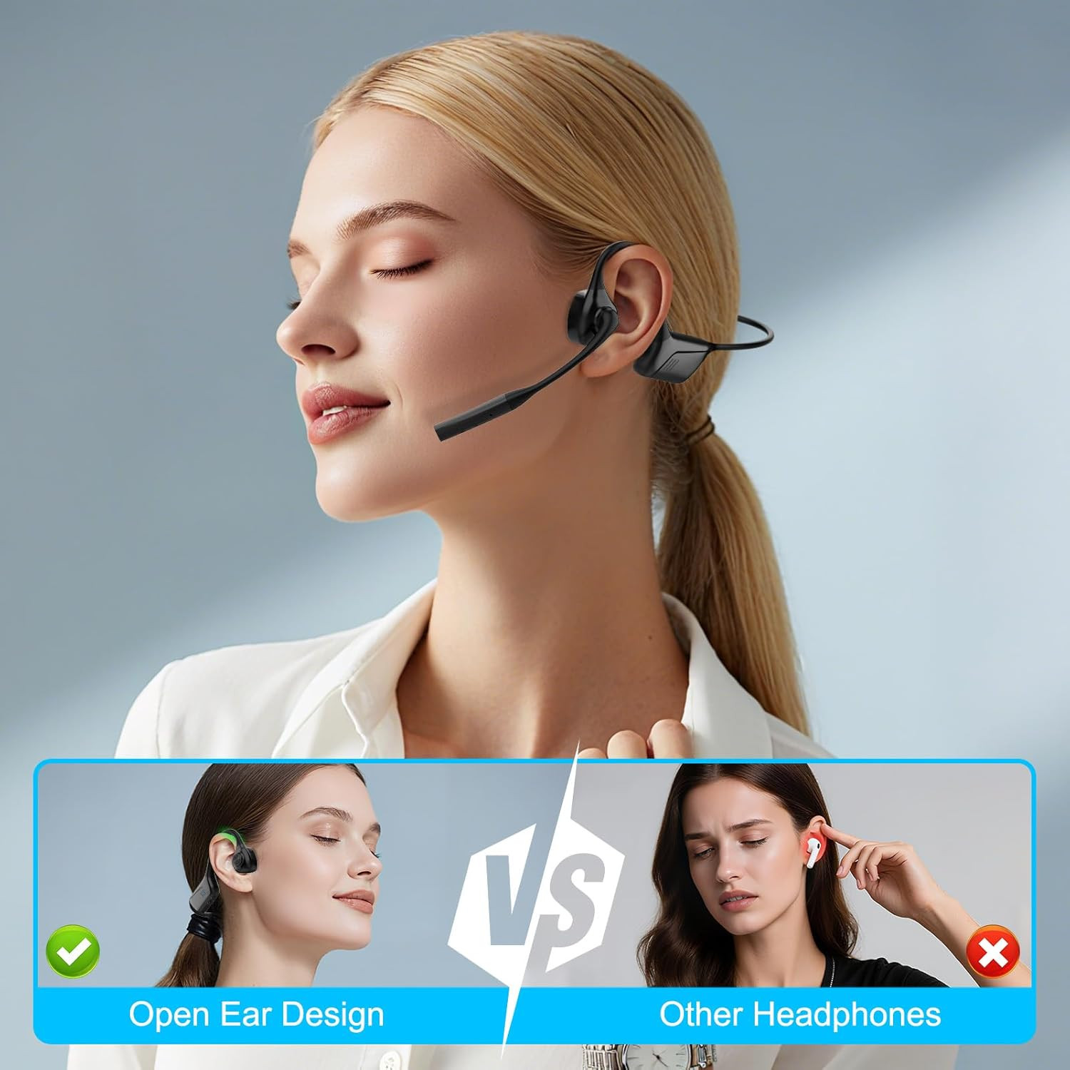 Open-Ear Headphones with Mic, Wireless Aptx-Ll Bluetooth Headphones,Truck Driver
