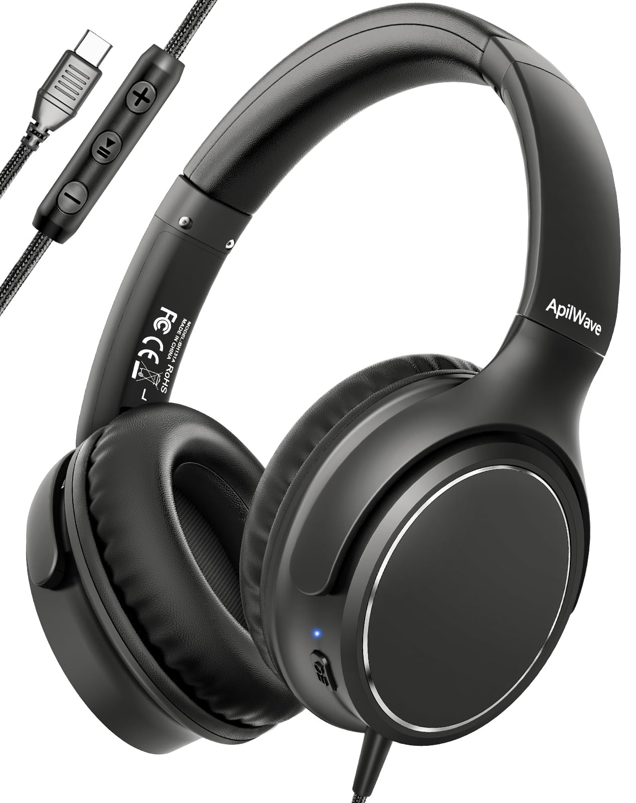 Wired Headphones 3 EQ Music Modes Mic Over Ear 1.2m Cord Deep Bass USB C