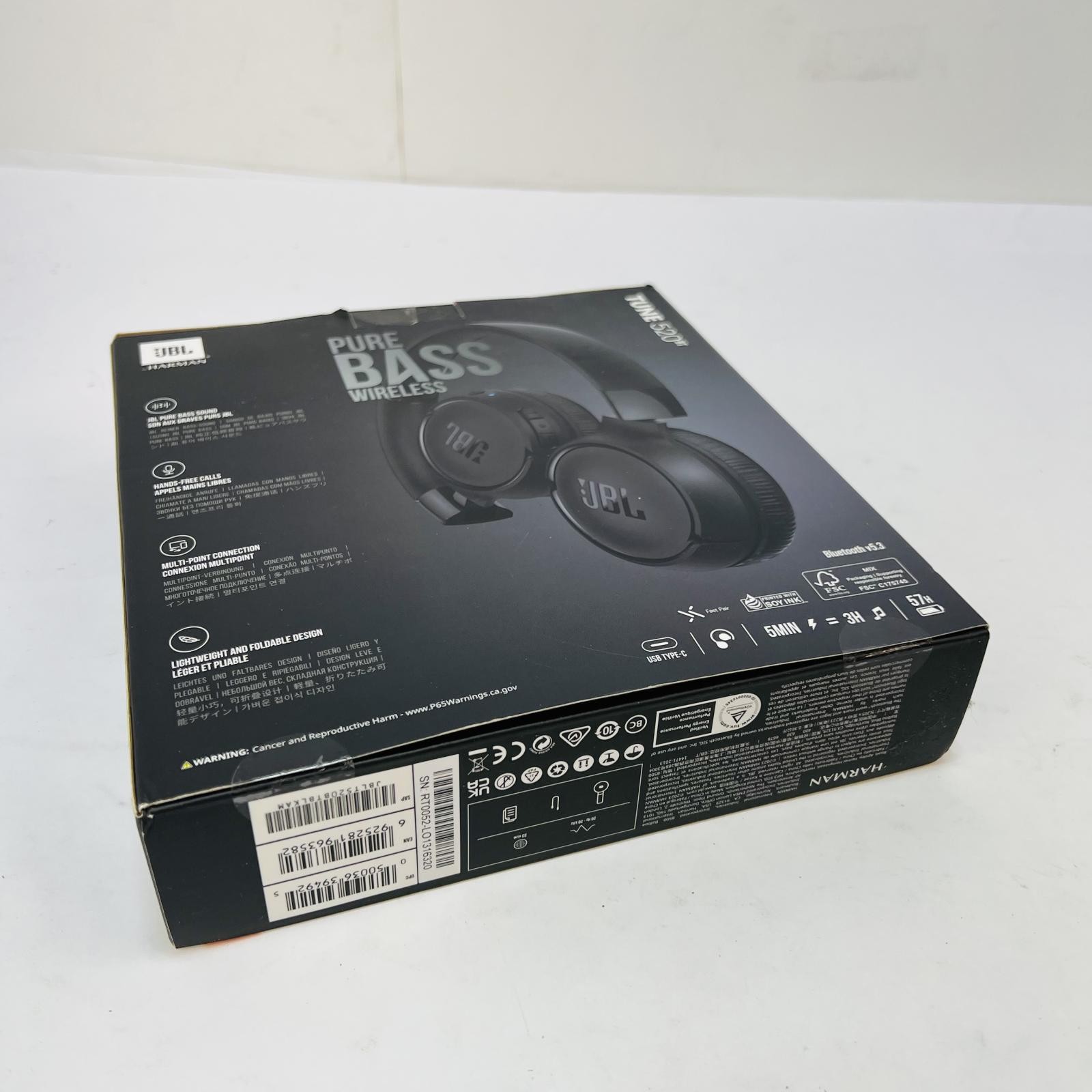 JBL TUNE 520BT Wireless Headphones – Bluetooth, 57H Battery, Pure Bass, Black