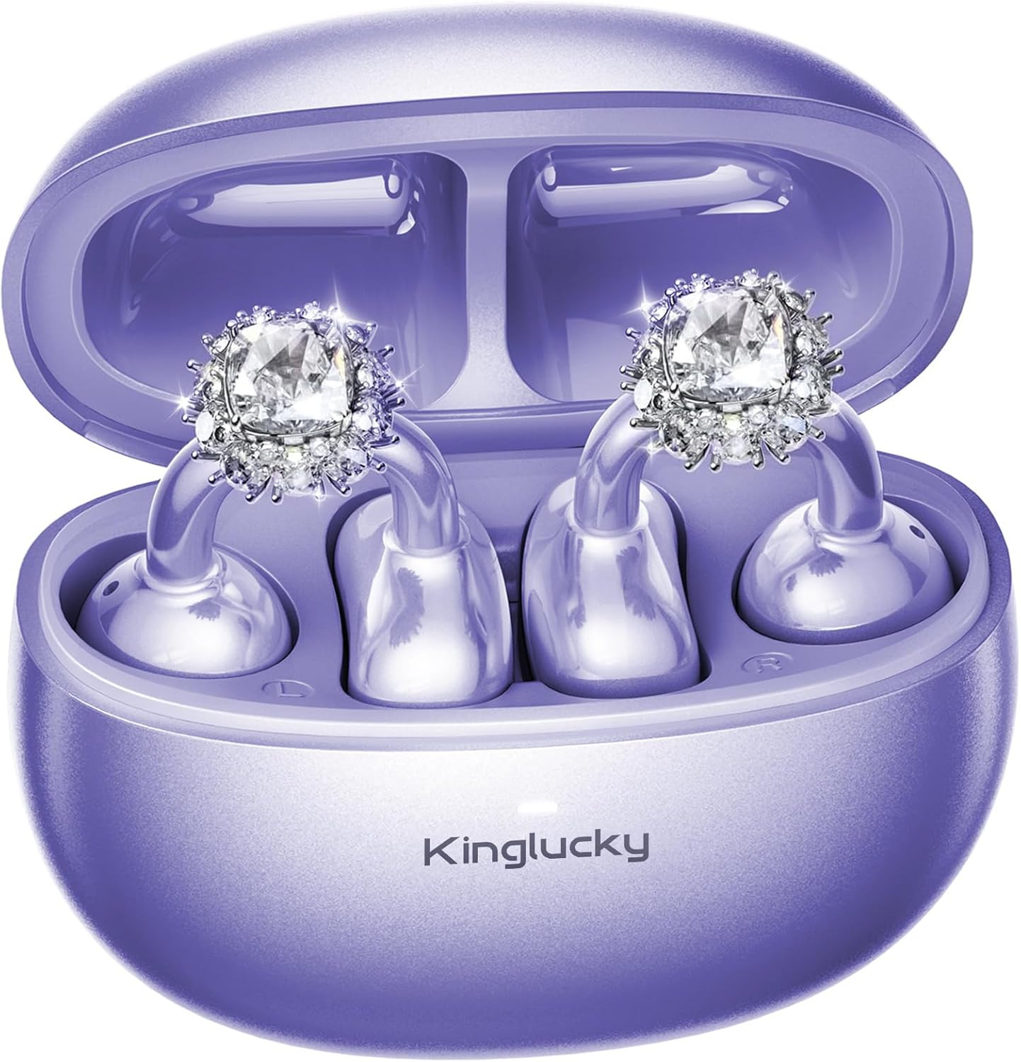 Rose Gold Bluetooth 5.4 Open Ear Earbuds with Detachable Diamond Earrings