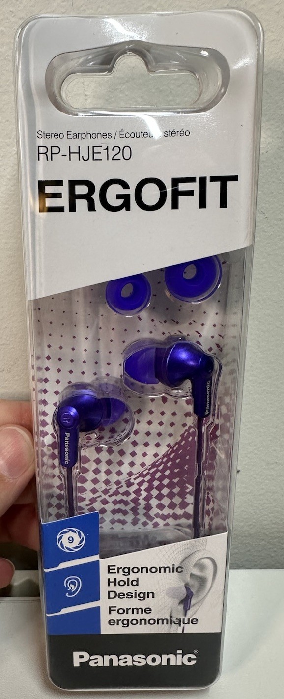 Panasonic RP-HJE120-VA ErgoFit Wired In-Ear Headphones Metallic Purple NEW