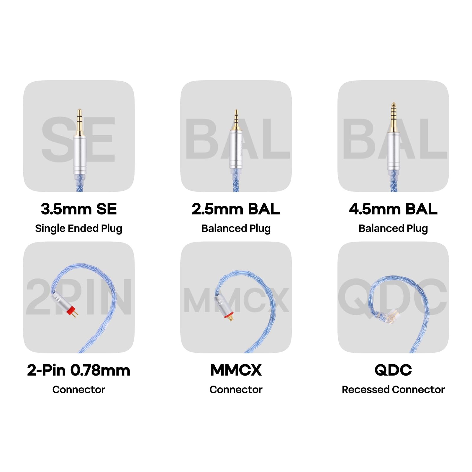 16 Core Silver Plated IEM Cable, 1.25m SPC, 2pin 0.78mm, 3.5mm, Blue
