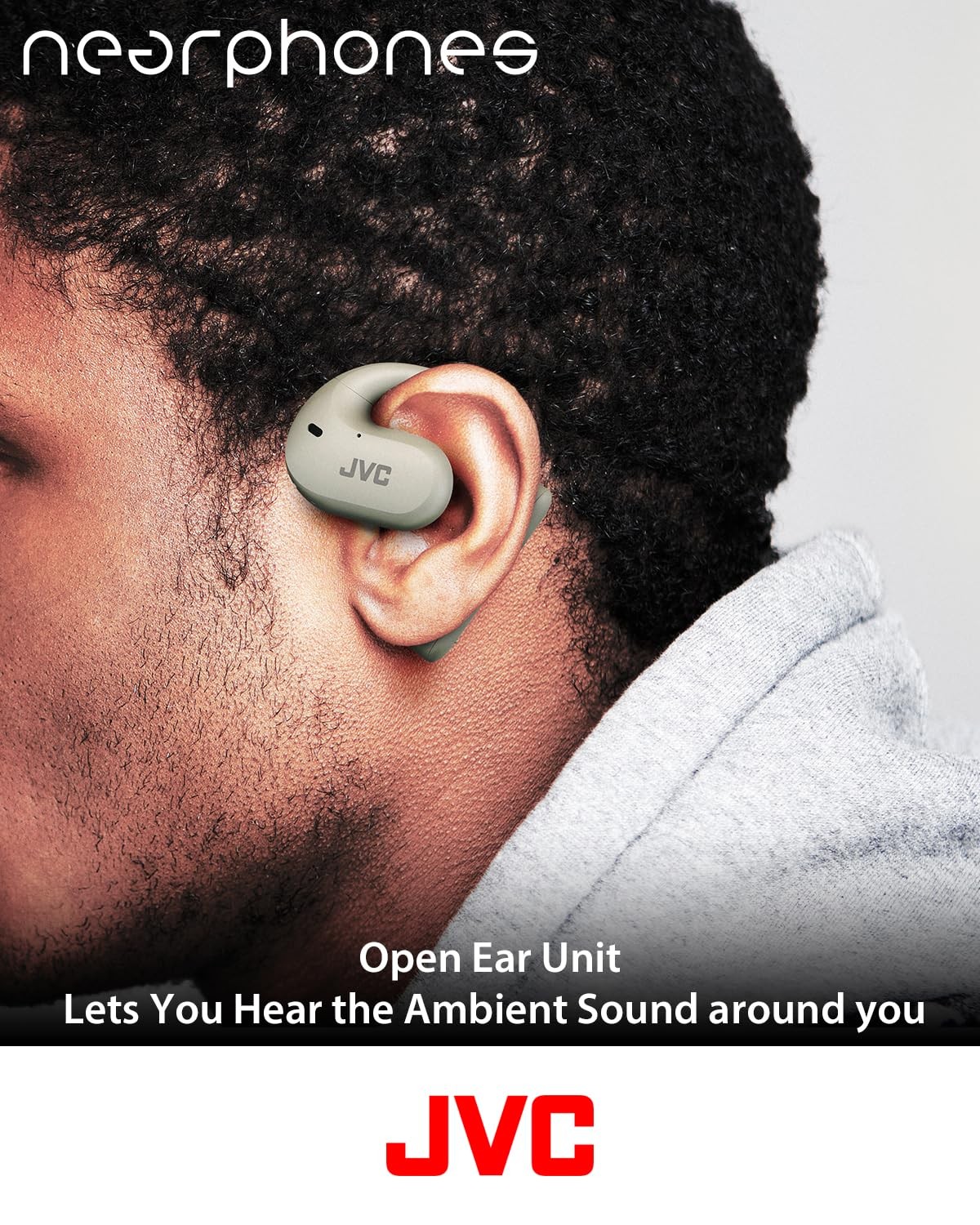 JVC Nearphones Open Ear True Wireless Headphones with 16mm Open-Ear, White