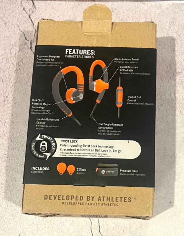 Yurbuds Explore Pro Sport Behind The Ear Headphones 3-button Mic Orange&Gray NEW