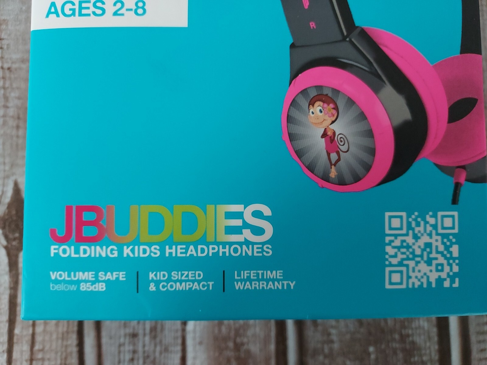 JLab Pink/Black Monkey JBuddies Folding Kids Wired Headphones Ages 2+ NEW