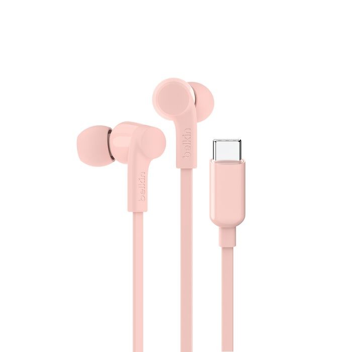 Belkin SoundForm Wired Earphones USB-C Volume Limited 85/100dB All Purpose Pink