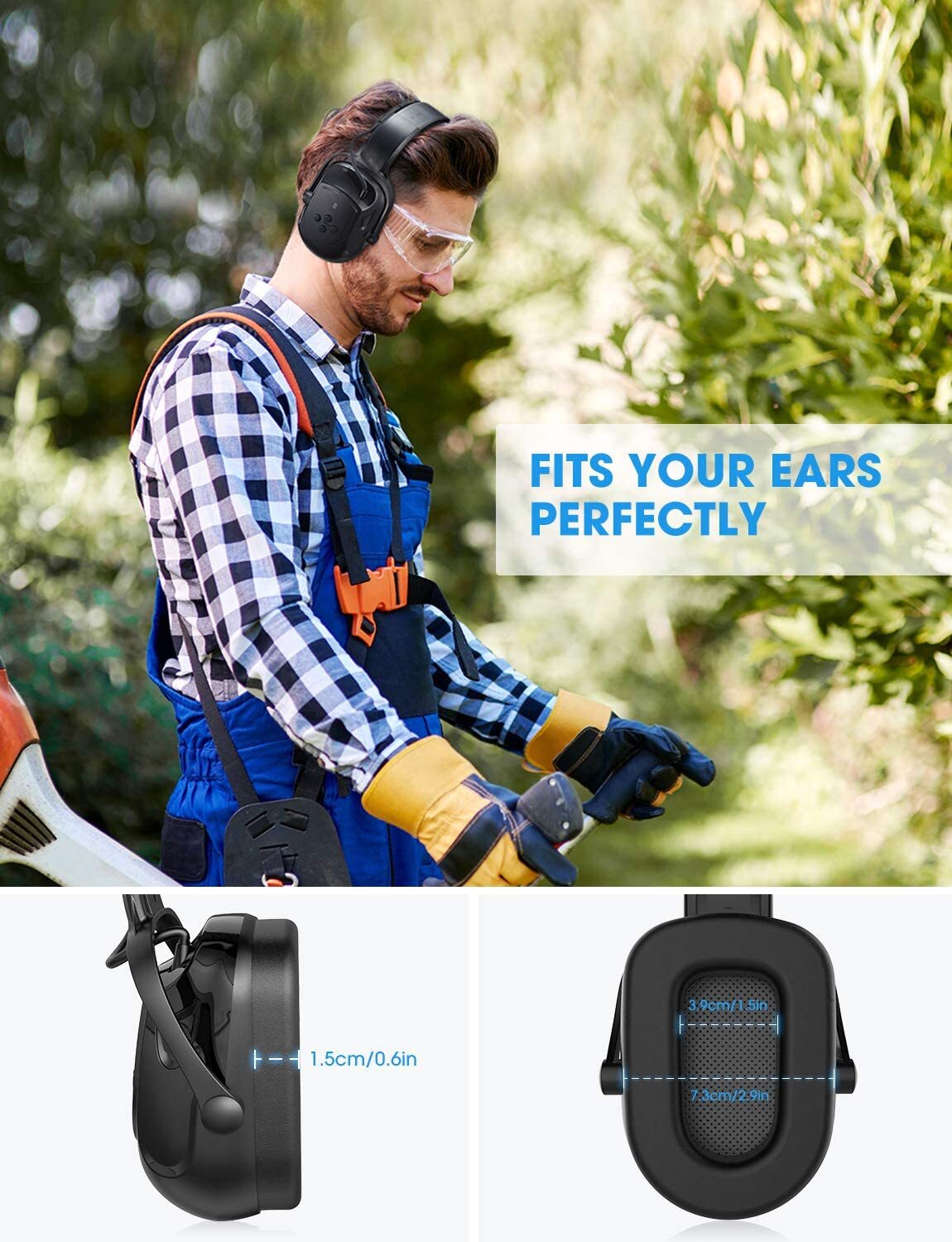 Mpow Bluetooth Noise Reduction Safety Ear Muffs Hearing Protection Headphone Mic