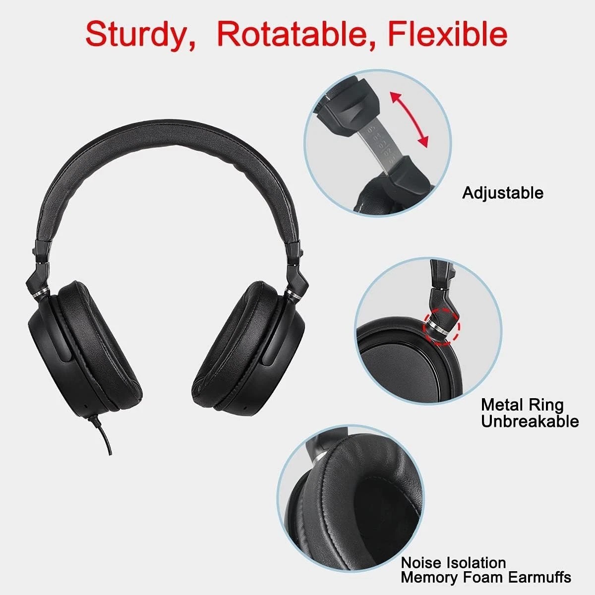 Long Cord TV Headphones with Mic, 21.6ft Wired Stereo Over Ear PC Audio
