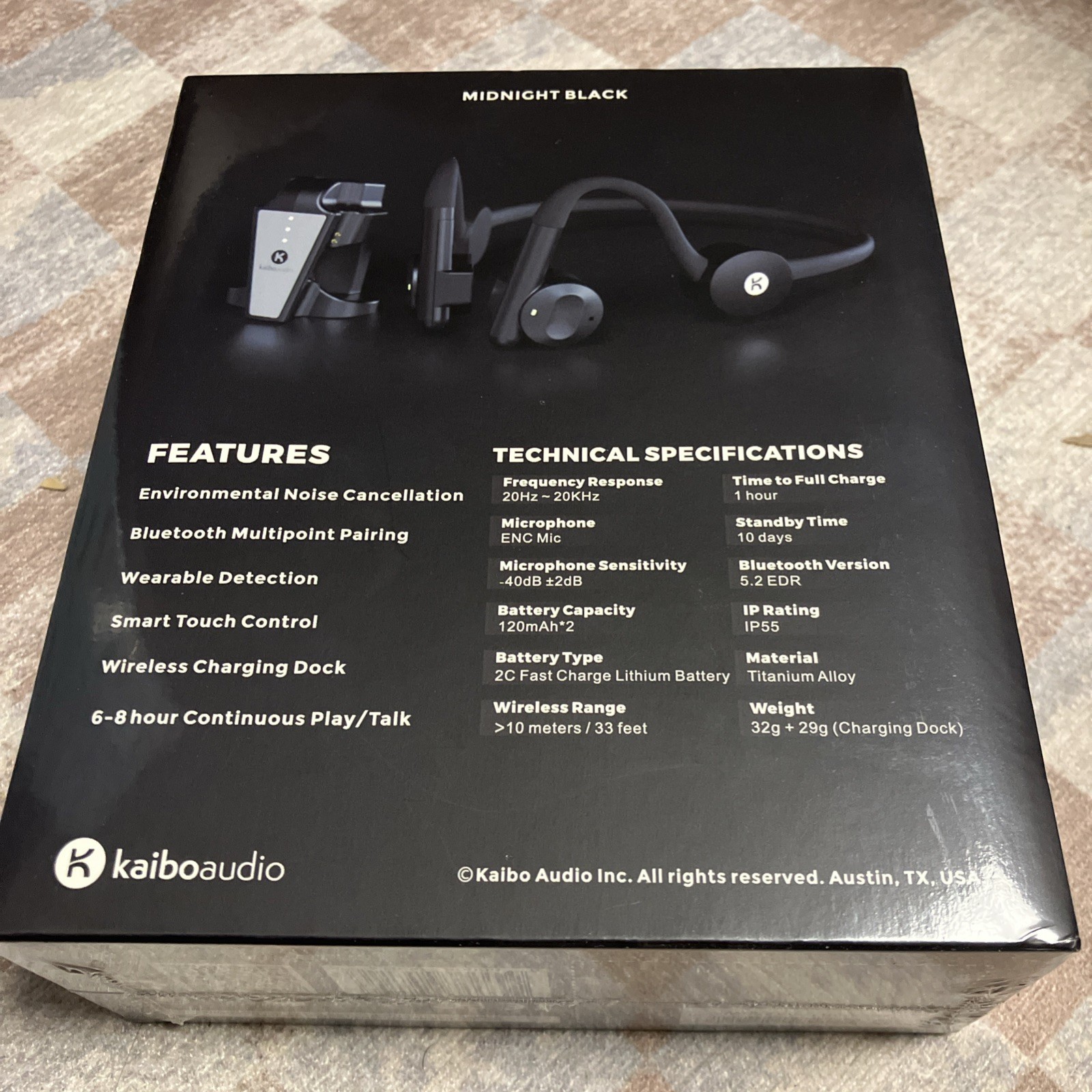 Kaibo Flex Bone Conduction Midnight Black Headphones- Sealed NIB
