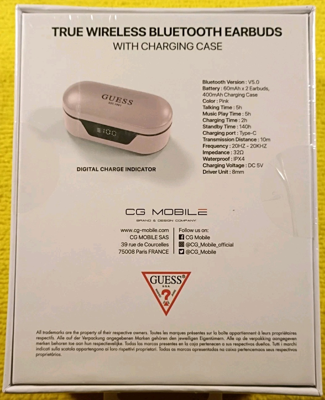GUESS True Wireless Bluetooth In-Ear Earbuds USB-C Case Pink / Black GUTWST31EP