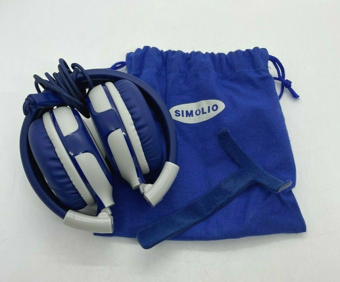 SIMOLIO Wired Headphones with Storage Bag Gray & Blue FREE SHIPPING a