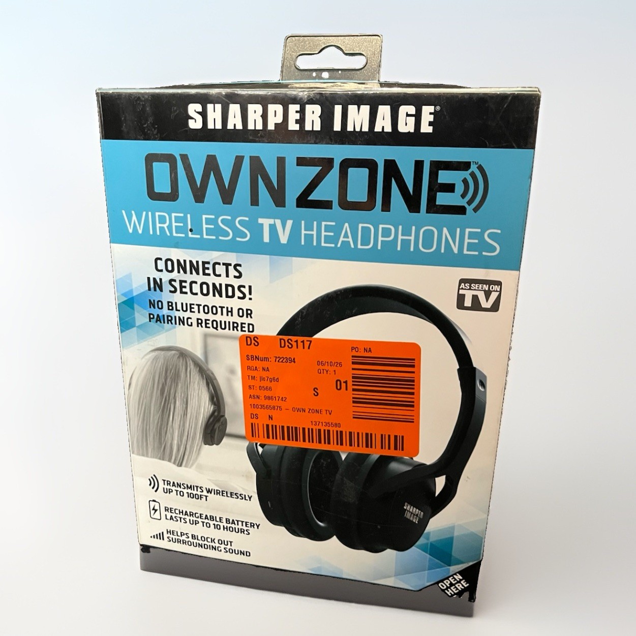 Sharper Image OWN ZONE Wireless TV Headphones 30603 Black New Sealed