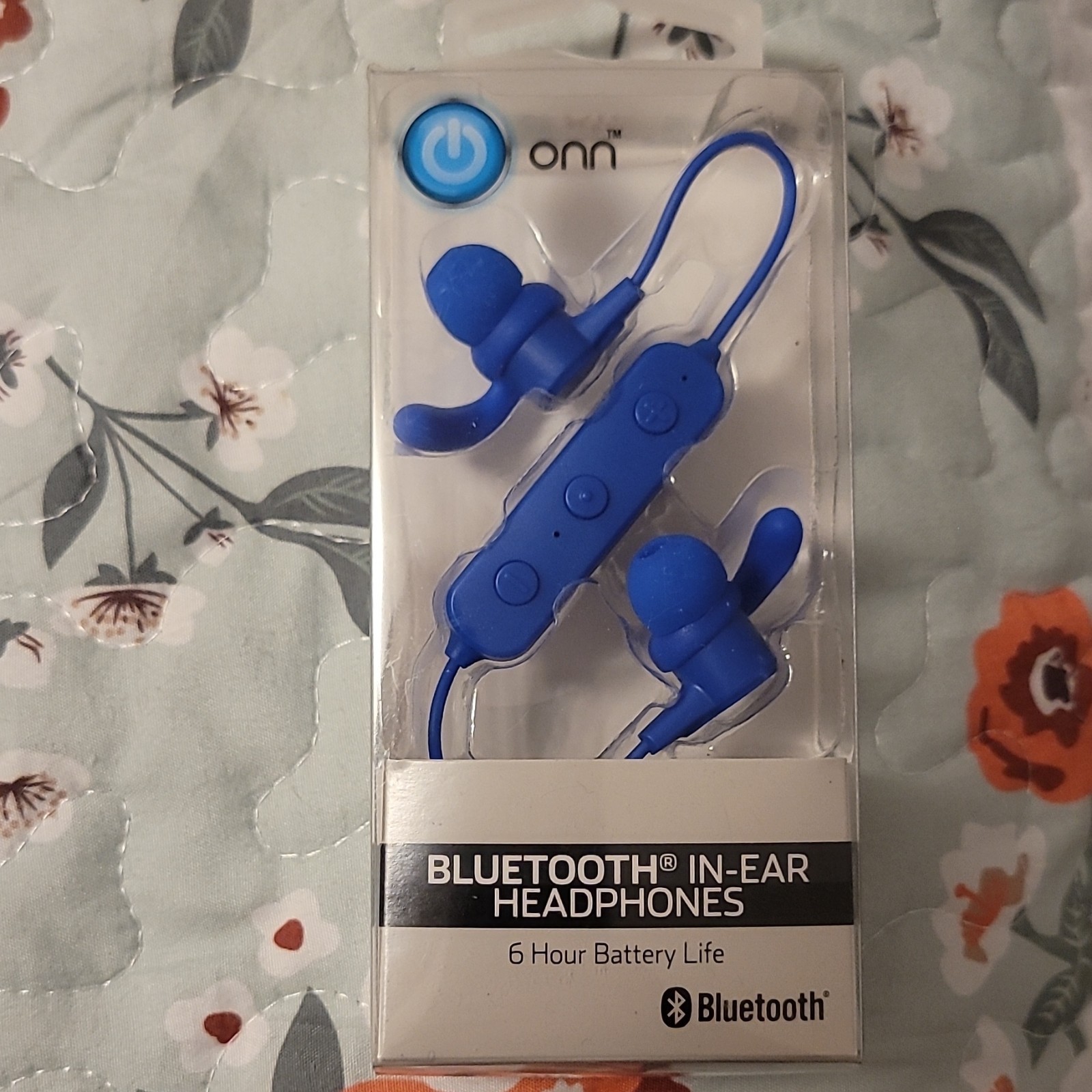 ONN Bluetooth In-Ear Headphones Blue Wireless Earbuds Built-In Mic ONB18AA007
