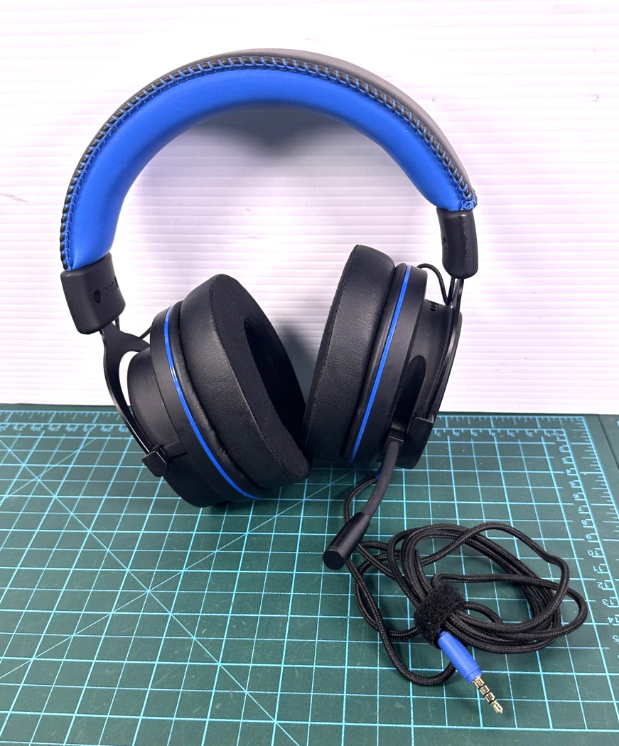 Onn. Gaming Headset Black Blue Over-Ear Wired 3.5mm Boom Mic Volume Control