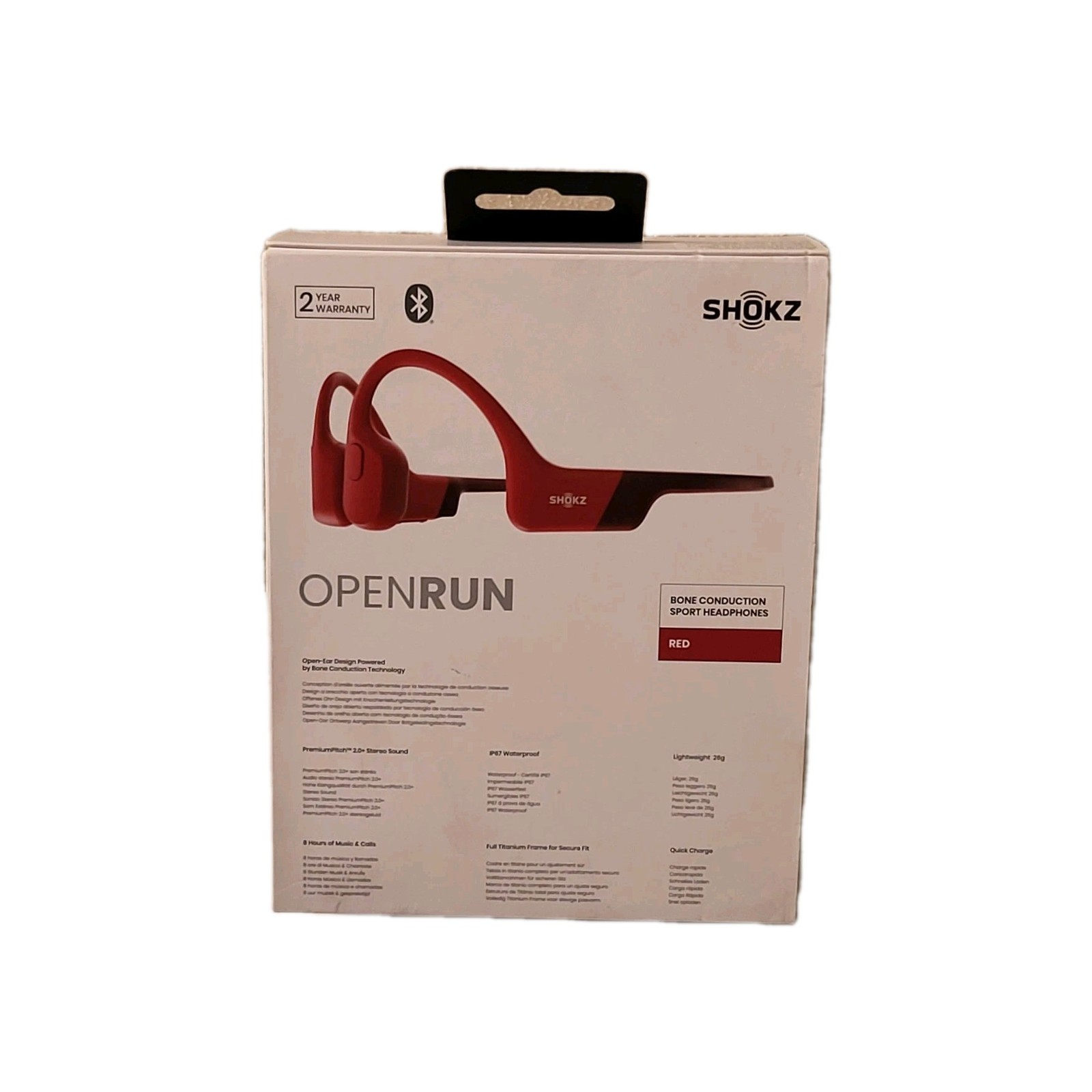 Shokz OpenRun Bone Conduction Sport Bluetooth Red Headphones No Charging Cable