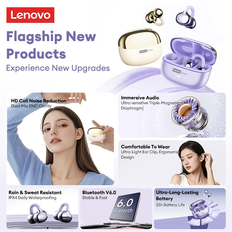 Lenovo LE302 Wireless Bluetooth 6.0 Headset Long Battery Life Sports Ear…