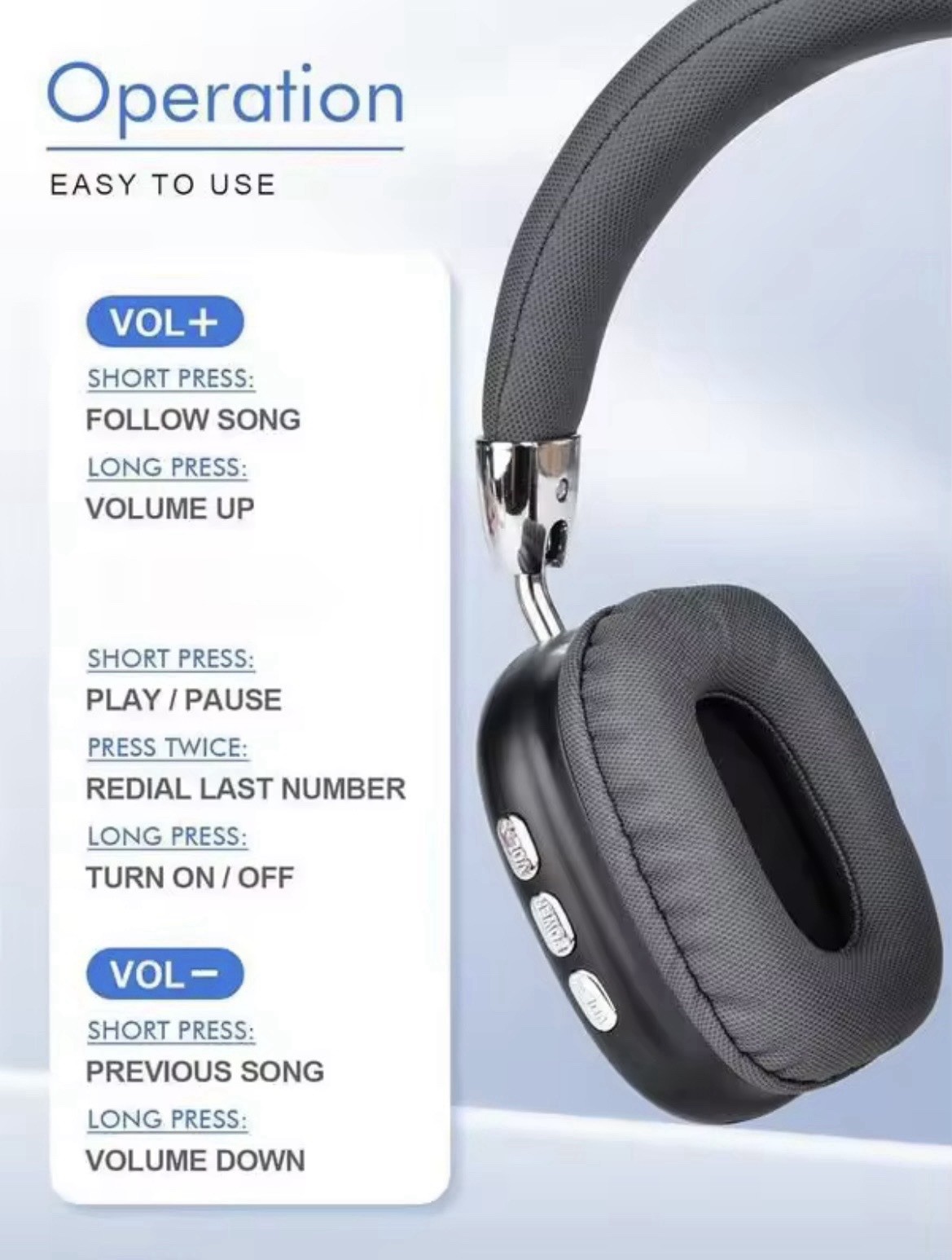 Wireless Bluetooth Headphones High-Resolution Audio Foldable Lightweight