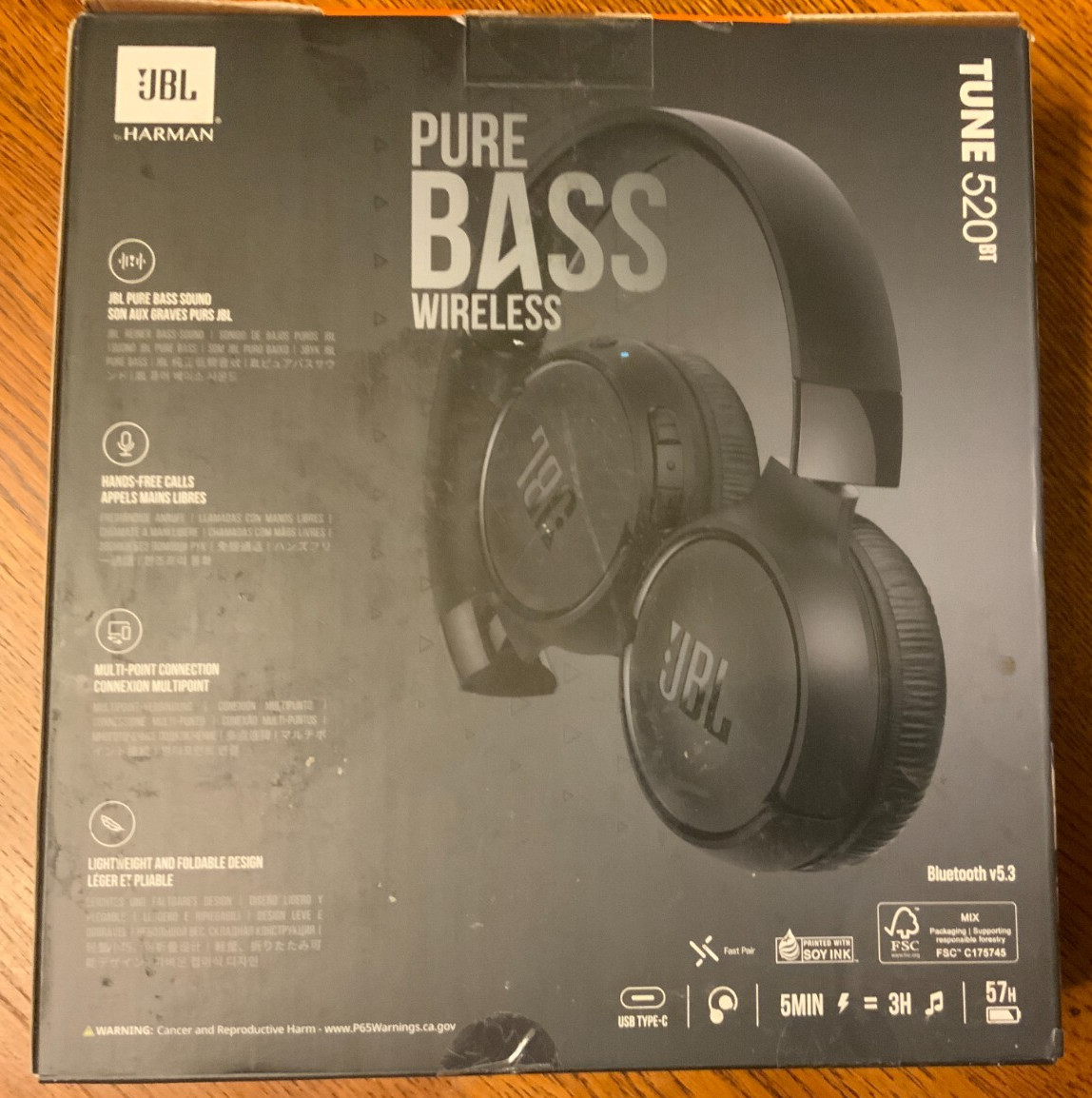JBL Tune Wireless On-Ear Headphones, Model# 520BT, Color Black