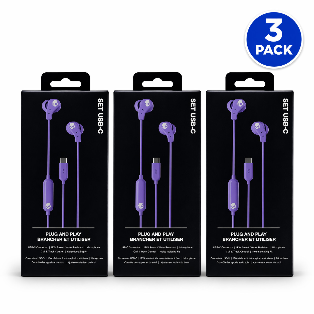 Skullcandy USB-C Wired Earbuds Purple 3 Pack New