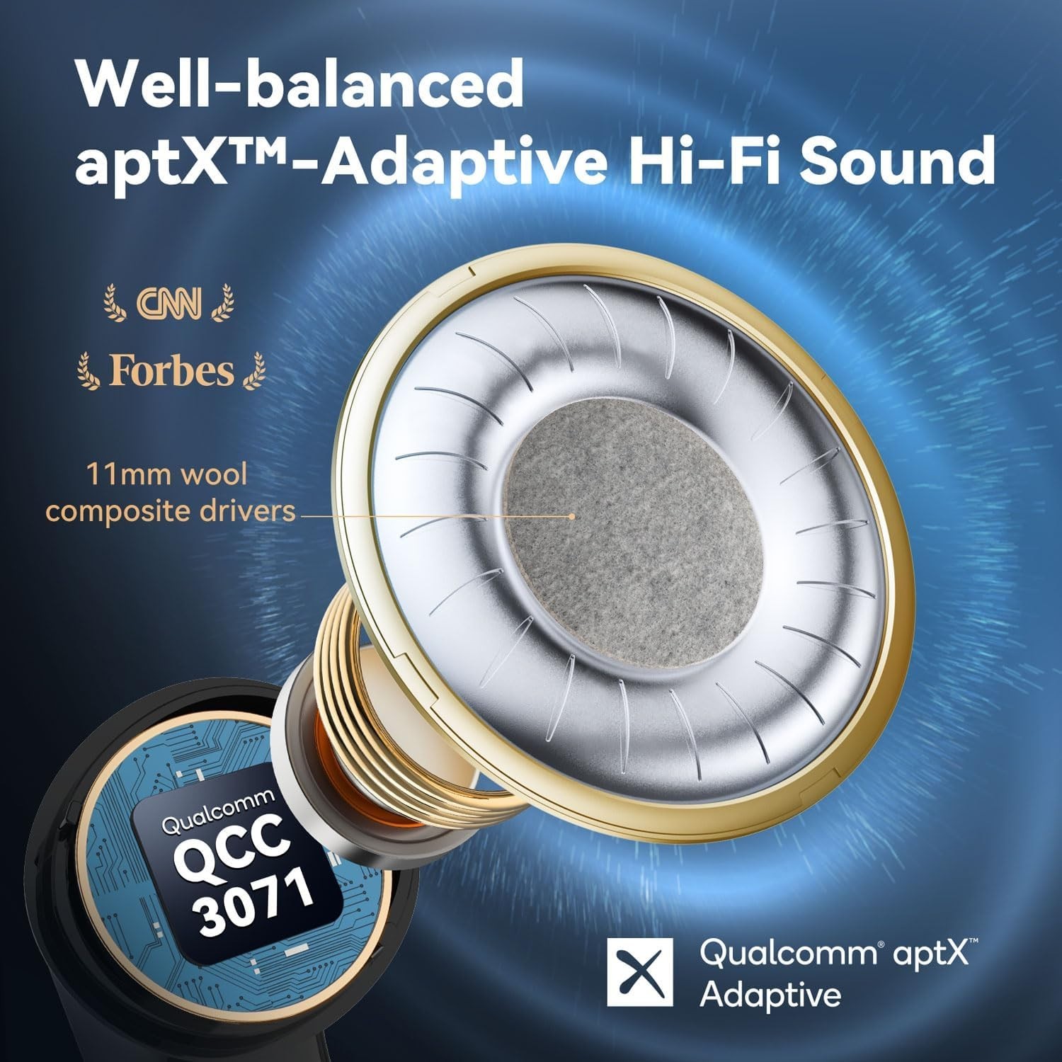 Earbuds Air Pro 3: 11mm Drivers, 45H Playtime, App EQ, Wireless Chg