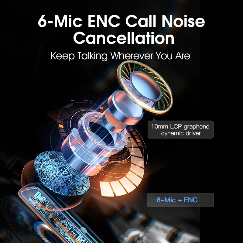 HT05 Melobuds ANC Wireless Earphones 40Db Noise Cancellation, 6 Mic HD Call
