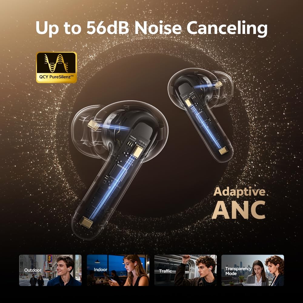 QCY MeloBuds N60 Active Noise Cancelling Wireless Earbuds, 56dB ANC Ear White
