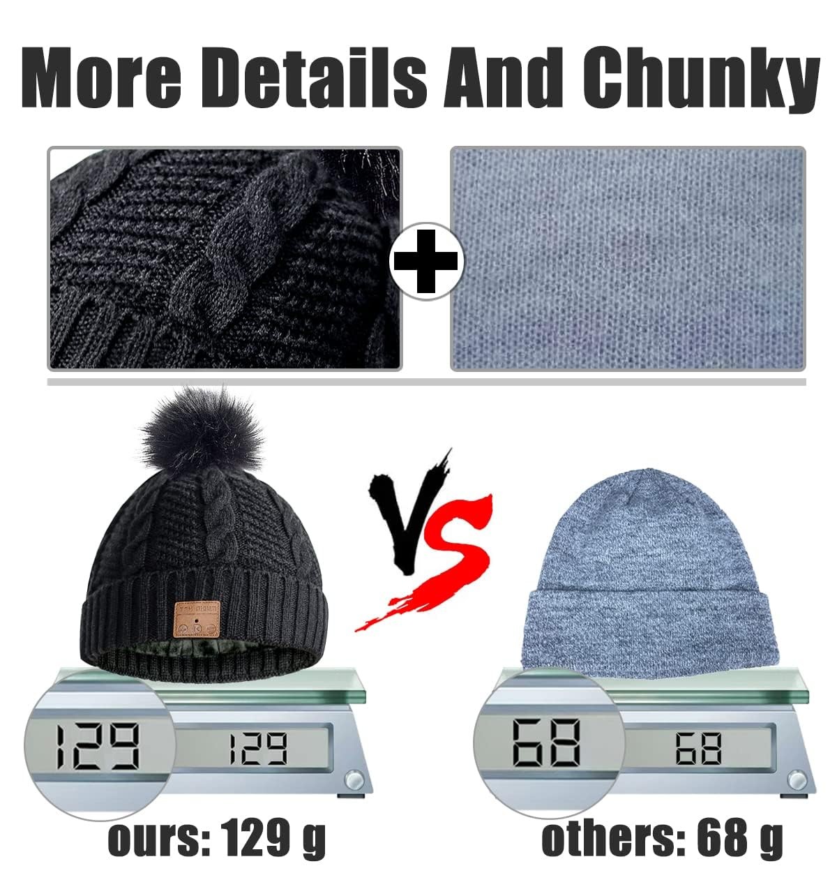 Bluetooth Beanie Hat Women Sport Wireless Music Stereo Headphones Mic Pompon