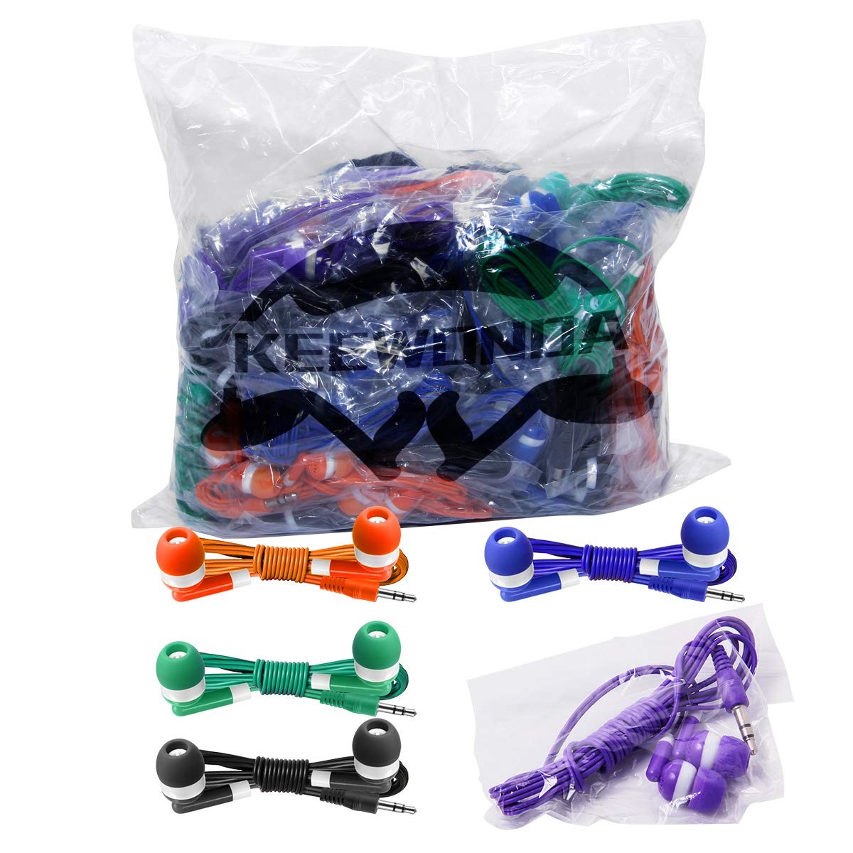 Keewonda 30 Pack Multi Color Earbuds for Kids, In-Ear, Wired, 5 Colors (Black, B