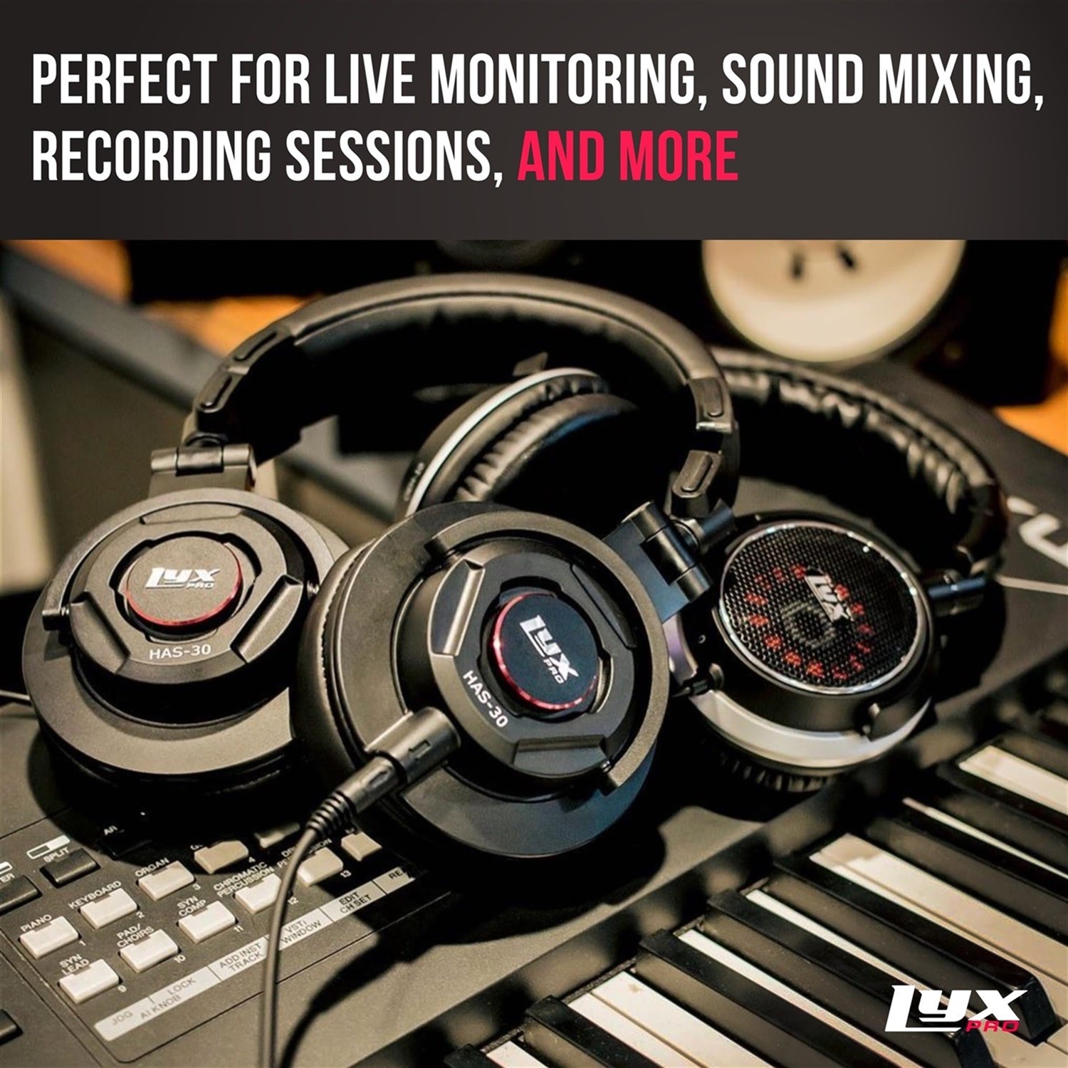 LyxPro HAS-30 Noise-Canceling DJ Headphones, Over-Ear Studio Headphones, Black