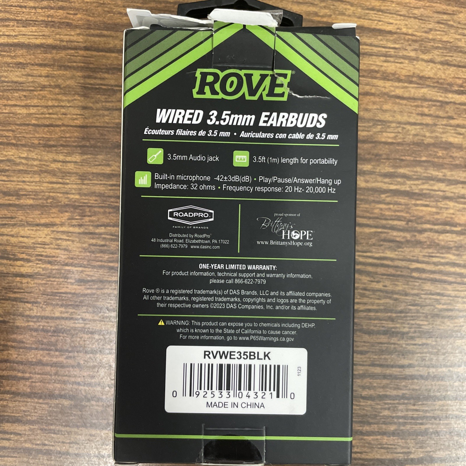 Wired Earbuds Headphones With Mic – 3.5mm Audio Jack by Rove (RVWE35BLK) – NIB
