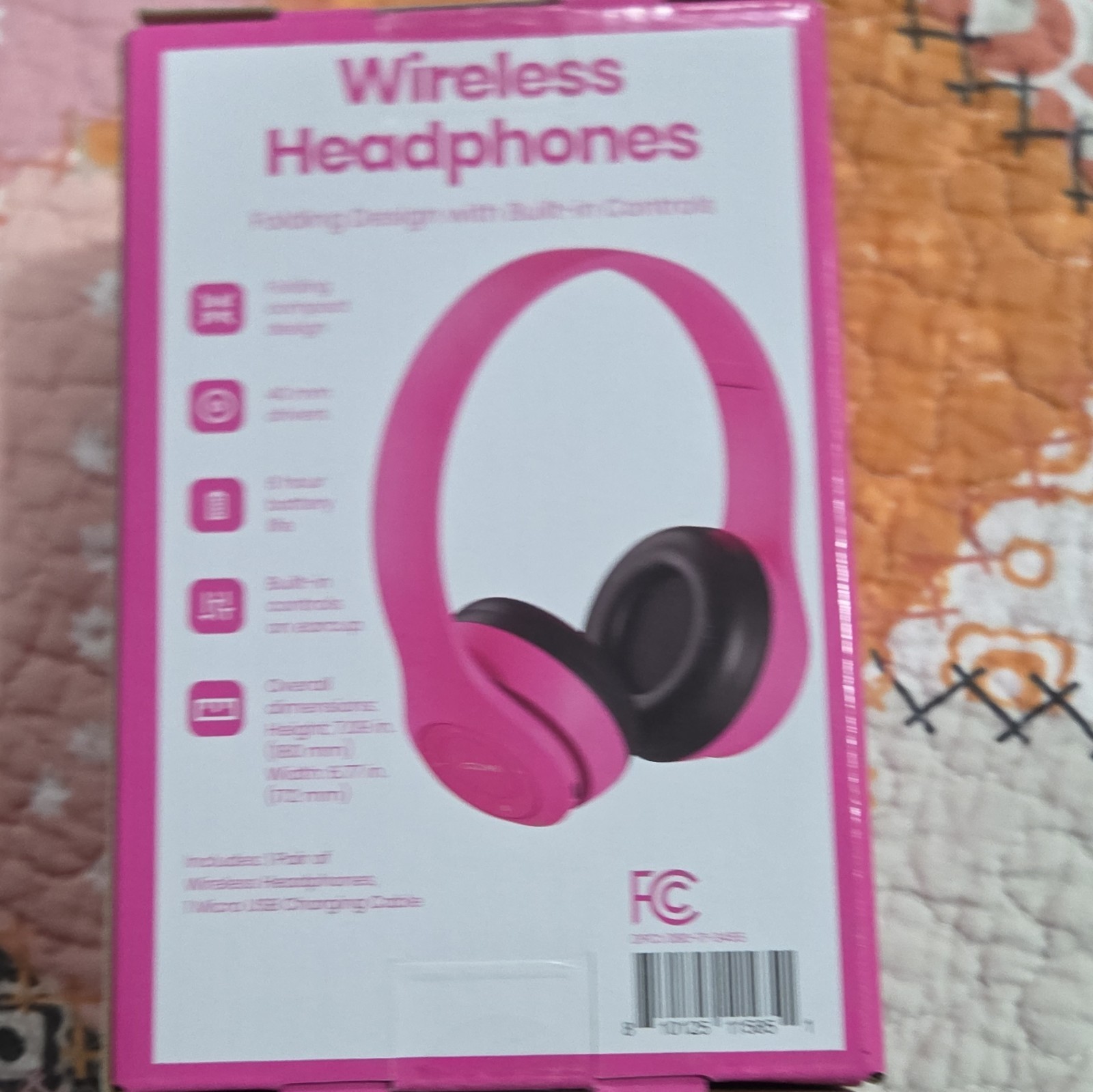 Bluetooth Wireless Over-Ear Headphones w/ Mic, Foldable, Pink/Black UHF-310