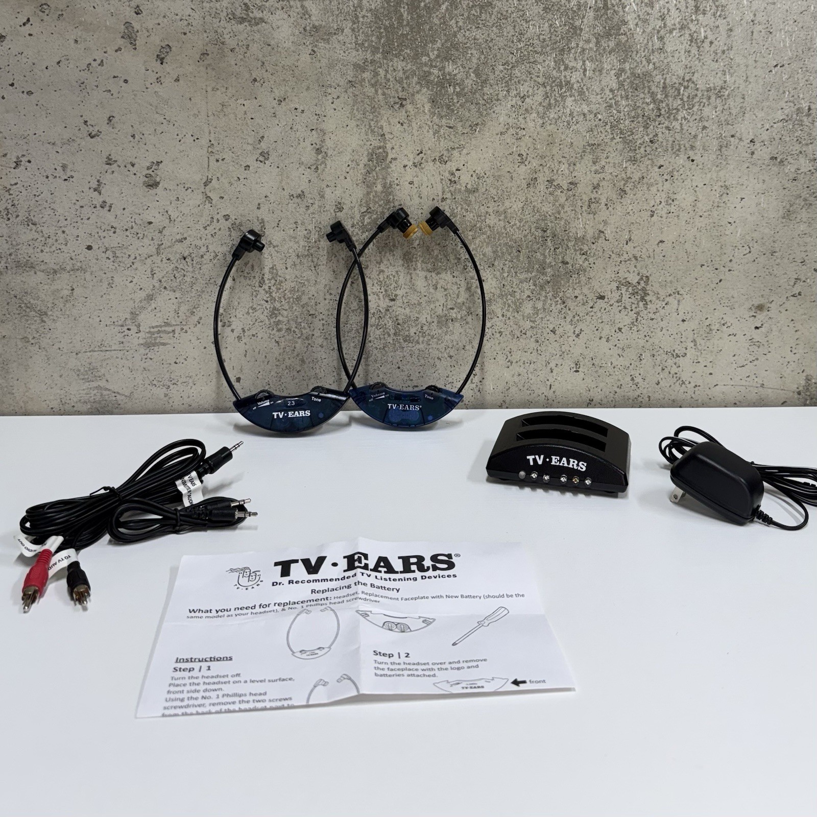 TV Ears Original 2.3 MHz Analog Dual Wireless Headset System 10300 2 Headsets
